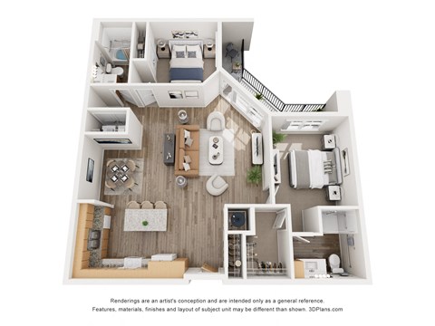 Floor plan for 2 beds, 2 baths, 1112 sqft